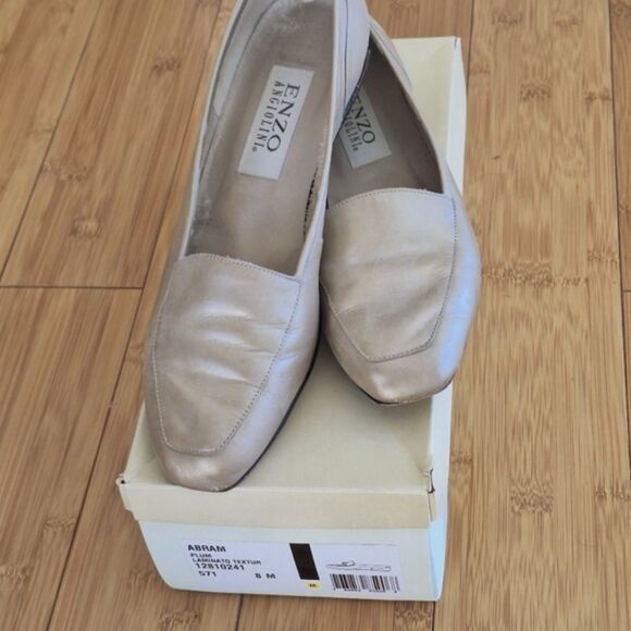 Enzo Angioloni Leather Flats Loafers 8M Pearlized Beige Champagne Neutral - Picture 4 of 14